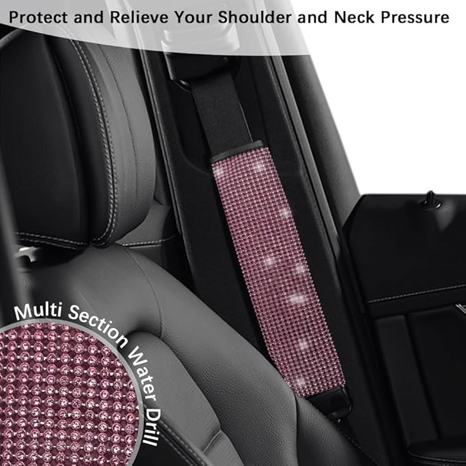 JDDRY Car Seat Belt Covers,Universal Car Seat Belt Pads,Seat Belt Strap Cover Shoulder Pad,Bling Seat Belt Cover(Pink,2PC)