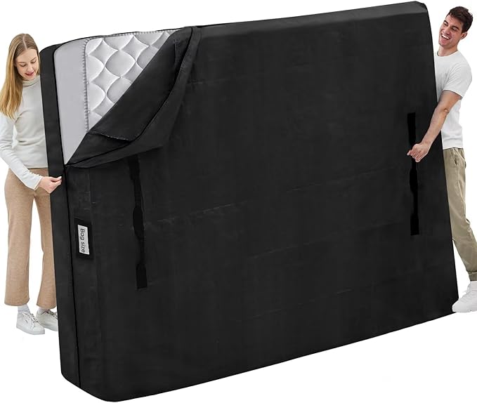Mattress Bags for Moving and Storage, BETU Queen Mattress Protector Waterproof Mattress Cover with 8 Heavy Duty Handles and Zipper Extra Thick Moving Supplies for Bed Reusable (82x62x13.5 Black)