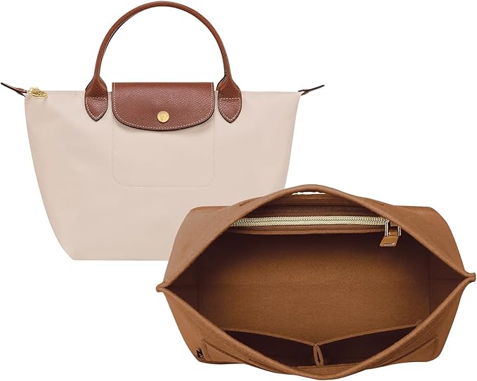 OPPOSHE Purse Organizer Insert for Longchamp Le Pliage, Premium Felt Long Champ Bag Handbag Women, Tote Organizer Insert with 6 Compartments (Small, Earth Brown)