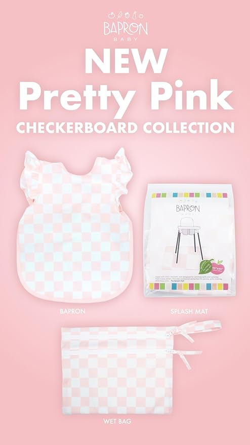 BapronBaby Pink Checkerboard Splash Mat - Waterproof Catch-All for Under High Chairs, Floors, Tables, Playtime or Arts & Crafts - Machine Washable - 45" x 45”