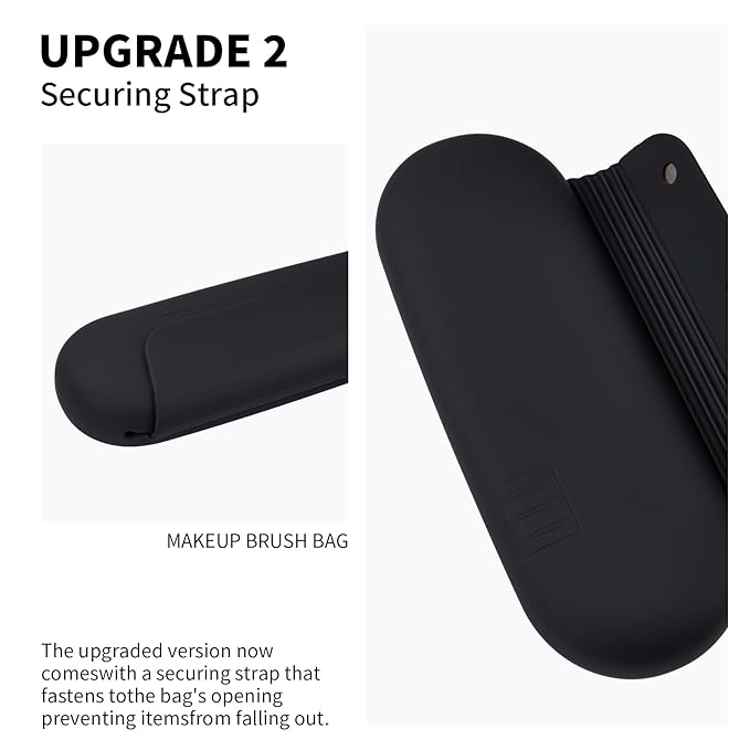 2 IN 1 Silicone Makeup Brush Holder with Beauty Make Up Sponge Holder Case：Soft Portable Cosmetic Face Brushes Holder with Upgrade Anti-Fall Out Magnetic Closure - Black