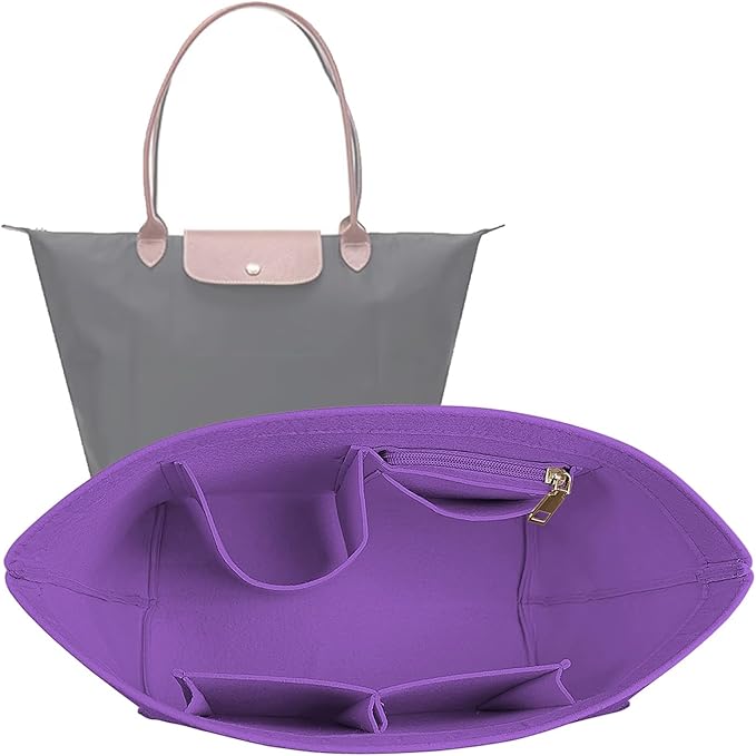 Lckaey bag Organizer Insert for Longchamp Pliage Neo(Large) Handbags Insert Organizer 1012purple-L