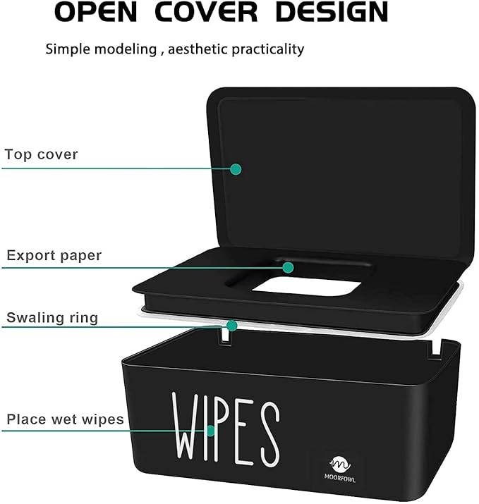 Moorfowl Baby Wipe Dispenser for Bathroom, Upgarde Design(8.2L x 4.9W x 3.9H inches), Minimalist Wipes Holder Container Flushable (Grey-New)