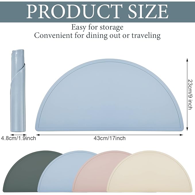 4 Packs Silicone Placemats for Baby Non Slip Placemats for Kids Toddlers Food Table Mats Portable Toddlers Place mats for Dining Table, 4 Colors(Gray, Apricot, Blue, Pink)