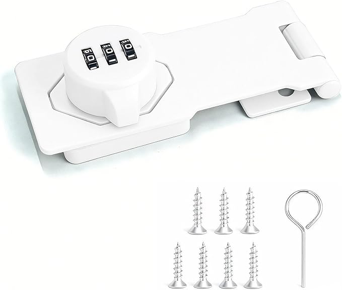 Keyless Combination Lock, Code Zinc Alloy Door Latch, 3-Digit Combination Lock, Twist Knob Hasp Latch Lock, Cabinet Locks with Combination, Easy DIY Installation (White)