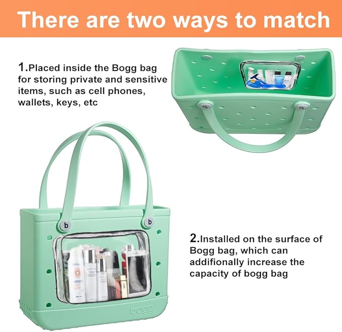 3 Packs Clear Bogg Beach Tote Bag with 2 Pack Insert Hooks Accessories for Bogg Bags Travel Makeup Clean Toiletry Brush Organizer Cosmetic Divider Storage Inner Pouch