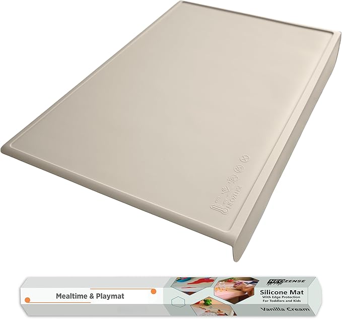 Silicone Craft Mat for Painting, PlayDoh and Art Projects with Angle-Protective Safety Edge – Toddlers & Kids Placemat – Non-Slip & BPA-Free Food Mat – 1.5mm Thick, 24"x16", Vanilla Cream