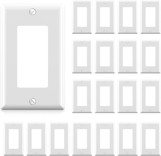AIDA 1-Gang Decorative Receptacle Wall Plate,Standard Size Decorator Covers, Unbreakable Polycarbonate Faceplates for Decorator Device, UL Listed, Screws Included (20 Pack, Glossy White)