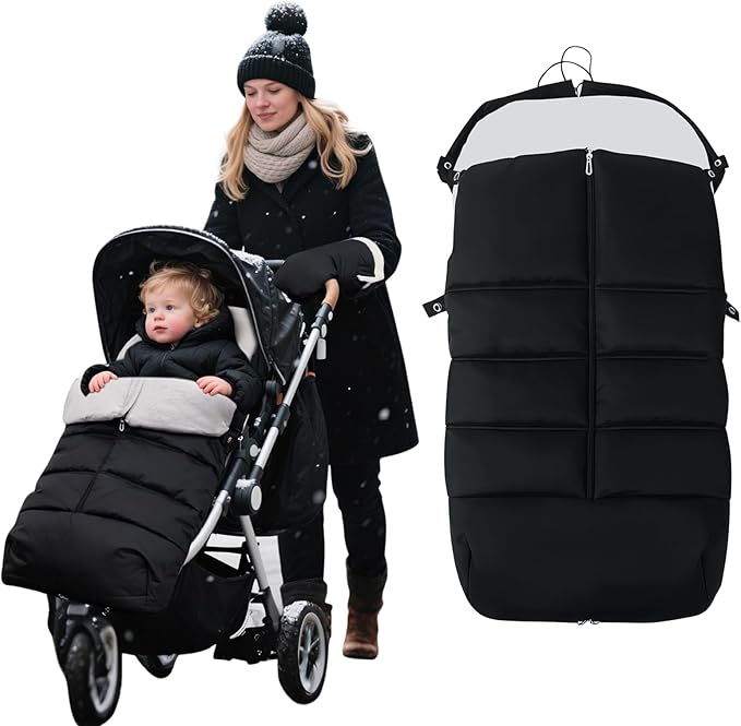 KAKIBLIN Stroller Footmuff, Baby Footmuff for Stroller, Universal Bunting Bag for Babies Compatible with Most Strollers,Waterproof, Winter Sleeping Bag for Newborn to Toddler (105x46cm)