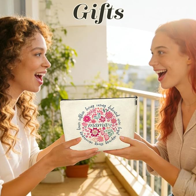 Mama Makeup Bag，Mothers Day Christmas Retirement Appreciation Birthday Gifts for Mom Mama Mother Mommy Cosmetic Bags,Boho Abstract Floral Zipper Pouch Travel Toiletry Bag Accessories Organizer