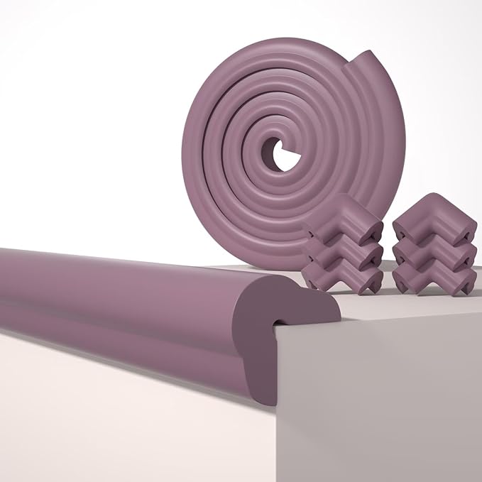 Edge Protector for Baby Proofing, 6.6FT 0.67’’Th L-Shape Air Buffering Soft NBR Rubber Foam Furniture Edge Bumper Guards with 6 Corners, Pre-Taped, Thick Table Bumper Guard for Babies (Purple)