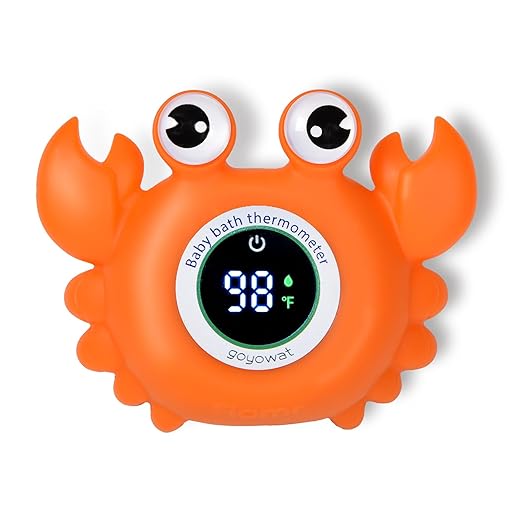Baby Bath Thermometer, Bathtub Water Thermometer, Large Eyed Crab Toy Floating Water Temperature Gauge Baby Temperature Warning, LED Display Warning