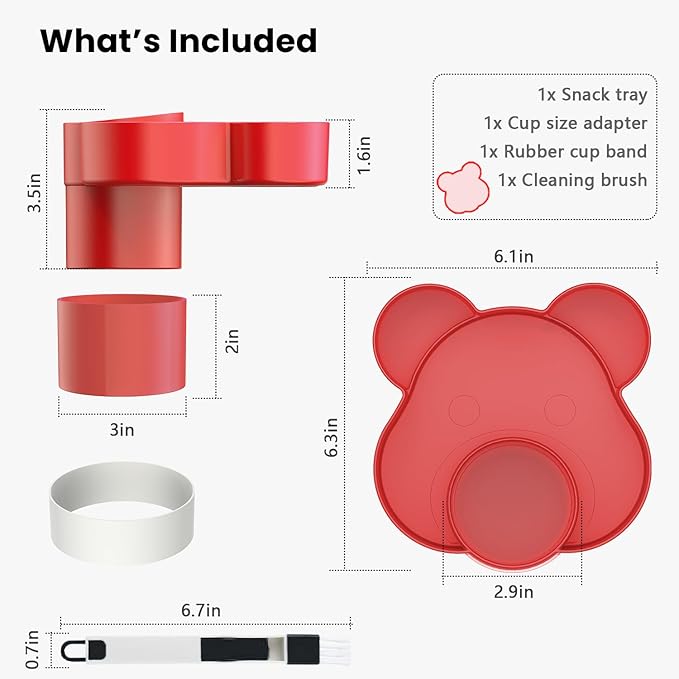 Red Car Seat Tray - Convert Cup Holder to Snacks & Toys Tray, 360 Rotatable for Kids Travel, Booster & Stroller
