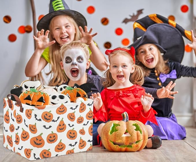 TIBAOLOVER Rectangular Halloween Basket for Kids Pumpkin Basket Toy Storage Bin Organizer Box Room Decor for Halloween Parties(Halloween Pumpkin)