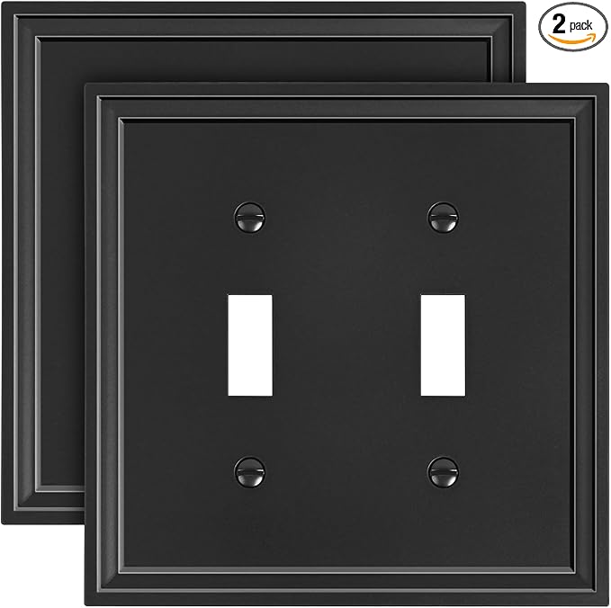 2-Pack Double Toggle Light Switch Cover Plate, Black Decorative Dual Switch Plate Covers, Natural Bamboo Fiber 2 Gang Wall Plate, Corrosion Resistant