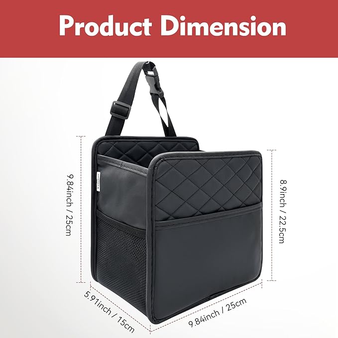 2 Pack Upgraded Car Seat Organizer Backseat with Storage Pockets, Multipurpose Car Organizer Hanging Car Trash Bag Premium PU Leather Garbage Can 2.14 Gallon Large Capacity Accessories Black
