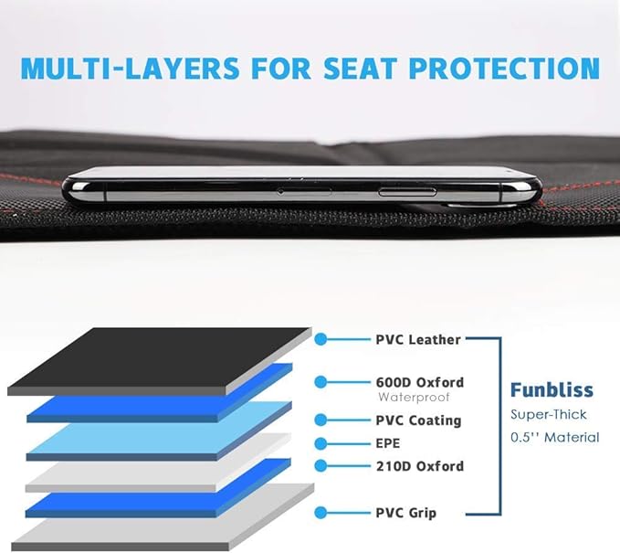 funbliss car seat Protector for Child car seat Beige Thick Padding Carseat Kick Mat with Organizer Pockets,Waterproof 600D Fabric,Vehicle Dog Cover Pad for SUV Sedan Leather Seats