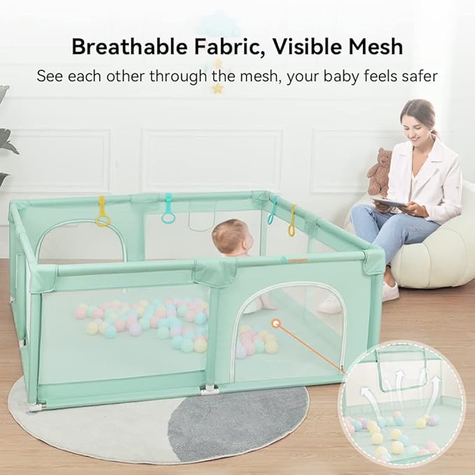 COMOMY Playpens for Babies and Toddlers, 71"x59" Baby Playard Extra Large, Safe and Non-Slip Baby Fence, Full Mesh Design, Indoor & Outdoor Kids Activity Center, Play Pens (Dark Green)
