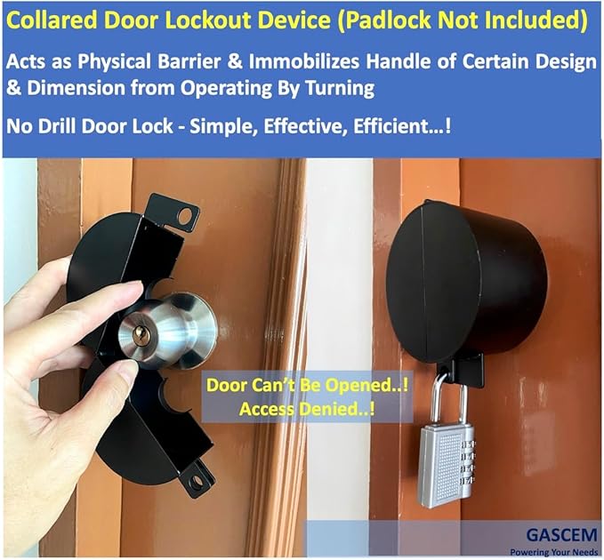 Door Knob Lockout Device (Matt Black, Padlock Not Included). Door Handle Lock - Prevents Doorknobs from Turning and Access to Keyhole. Childproof Door Knob Cover.