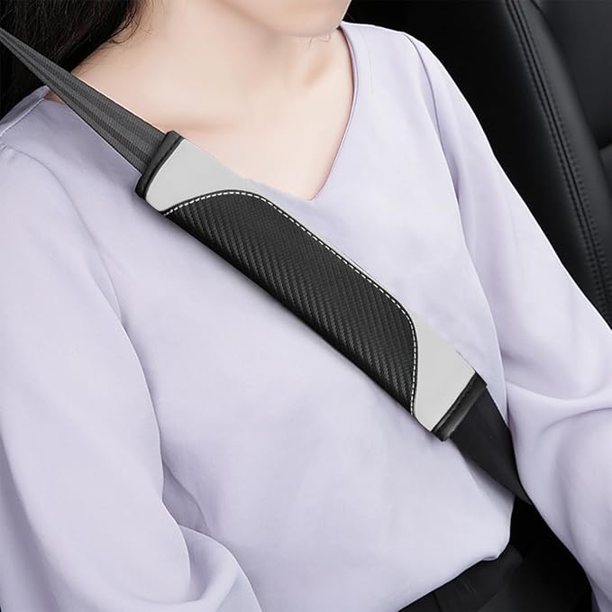 2PCS Car Seat Belt Cover, Carbon Fiber Seatbelt Shoulder Protection, Soft Car Seat Belt Strap Cushion Protect Your Neck and Shoulder, Car Accessories Seat Belt Pad for Car Truck (White)