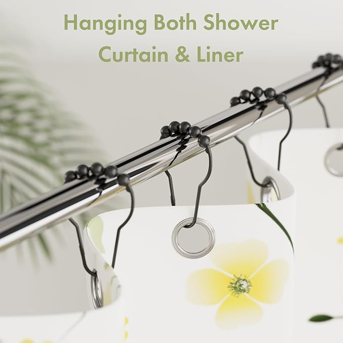 Amazer Shower Curtain Hooks, Decorative Rust Proof Stainless Steel Shower Curtain Hooks for Bathroom Shower Rods Set of 24, Matte Black