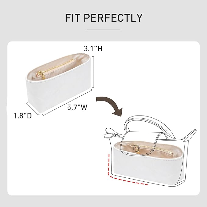 Upgraded Longchamp Mini Organizer Insert, DupontPaper Lightweight Bag Organizer Insert Compatble with Longchamp le pliage Mini Pouch Handbag Inner Shaper (XS,White)