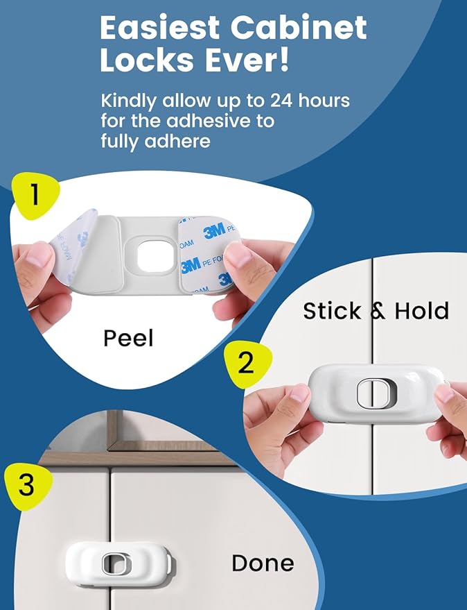 Cabinet Fridge Locks Baby Proofing, 6 Pack Child Proof Cabinet Refrigerator Locks, Baby Child Safety Frigerator Locks for Cabinets, with Strong Adhesive Pad for Draw Kitchen Oven (White, 6 Pack)