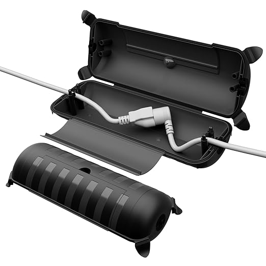 RESTMO 2 Pack Outdoor Waterproof Electrical Box, Weatherproof Connection Box, Extension Cord Cover, Safety Seal Enclosure to Protect Extension Cables, Strip Light, Power Tool, Timers, Black