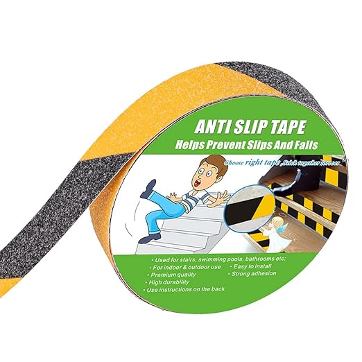 Anti Slip Tape, High Traction,Strong Grip Abrasive, Not Easy Leaving Adhesive Residue, Indoor & Outdoor (1" Width x 190" Long, Black/Yellow)