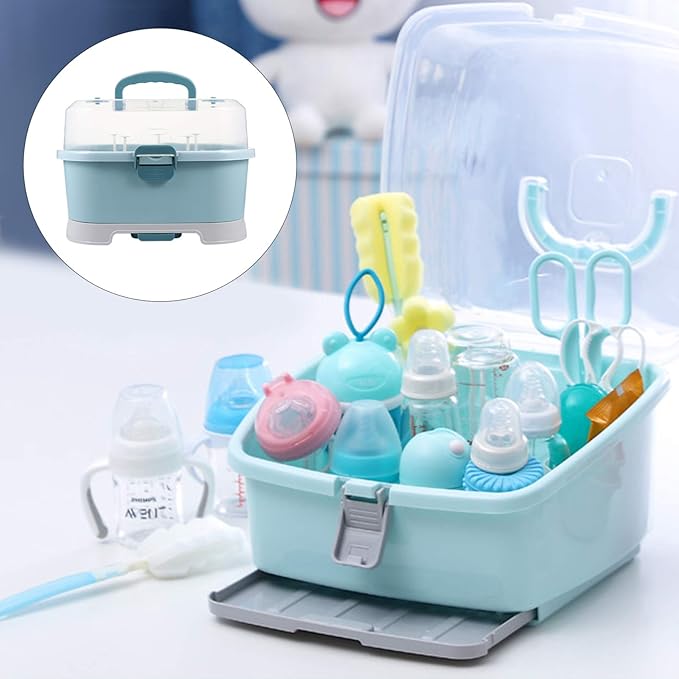 Toyvian Baby Bottle Dryer Portable Drying Rack Storage Box Organizer Case Portable Feeding Tool Kitchen Cabinet for Home Travel Drainer Baby Supplies, 14X10X10 Inches
