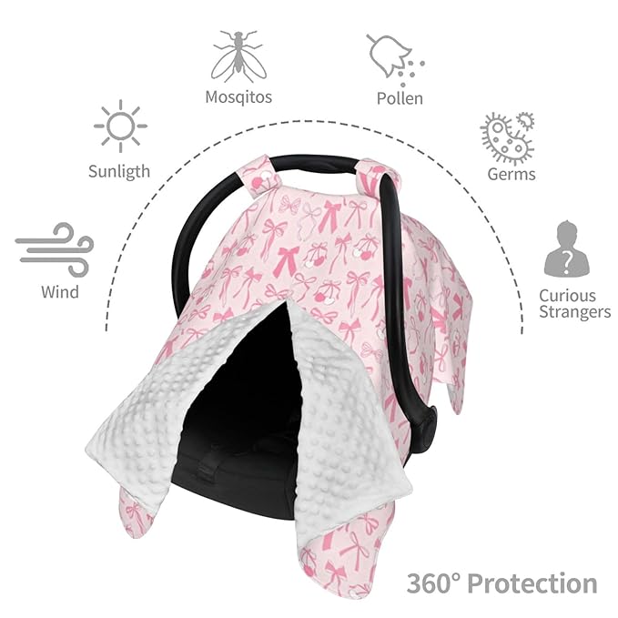 Pink Bow Baby Car Seat Canopy Cover Multi Use Shower Gift, Nursing Cover for Mom Nursing Covers, Bow Baby Stuff Items