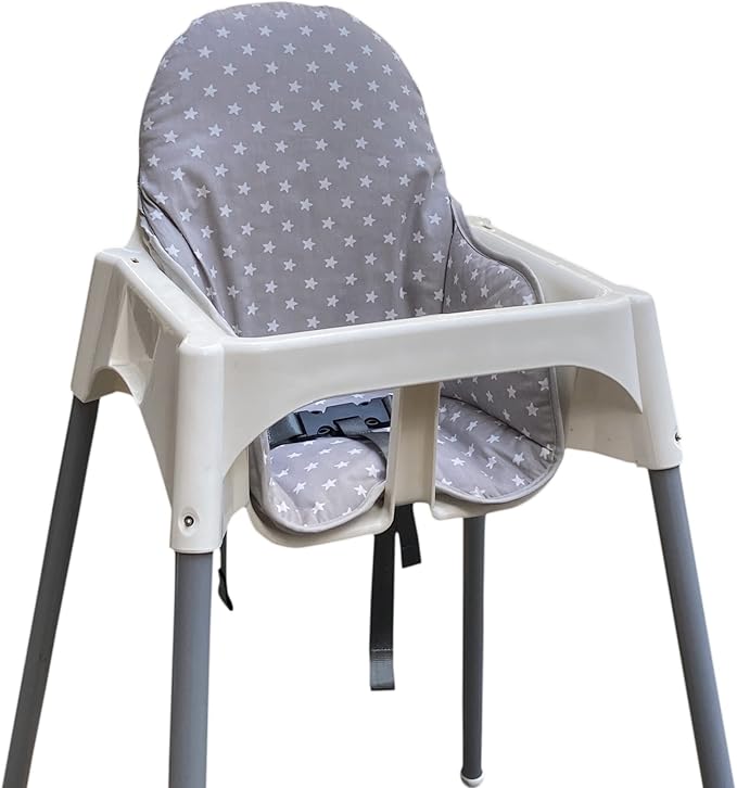 ZARPMA Cotton Seat Covers Compatible for IKEA Antilop Highchair,Cotton Surface and Cotton Padded Foldable Baby Highchair Cover for Child Chair Cushion(Grey Star)
