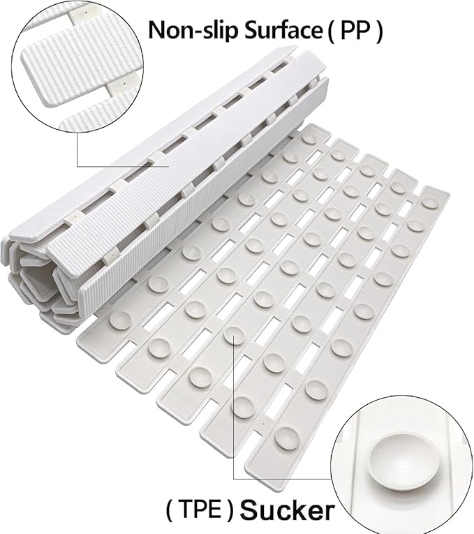 BEMISO Shower Mat Non Slip Bathtub Mat with Suction Cups and Drain Holes 27.5 x15.7 Inch Bath Mat for Tub & Shower.Easy Dry,Easy to Cut,Eco-Friendly