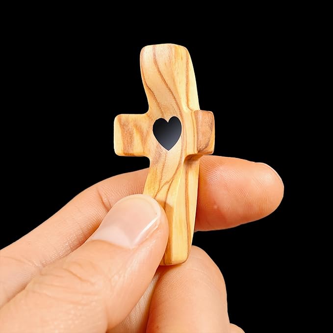 Cross Fidget Wood, Encouragement Gift, Olive Wooden Cross for Clinging and Praying, Pocket Religious Gift for Children and Adults(Olive 1pcs)