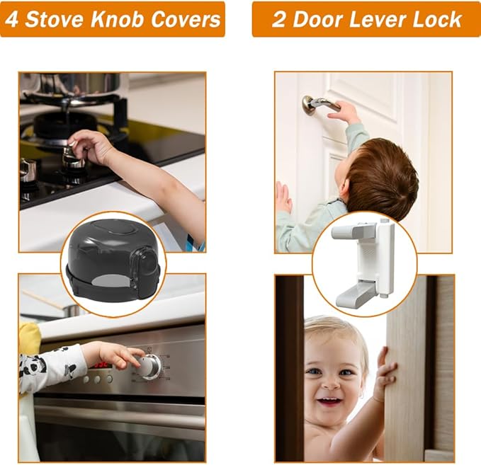 Baitiny Baby Proof Kit, 112 Packs Baby Proofing Essentials Set - Magnetic Cabinet Locks, Corner Guards, Outlet Plug, Furniture Straps, Door Lever Lock - Child Safety Kit for Cabinets, Stove, Furniture