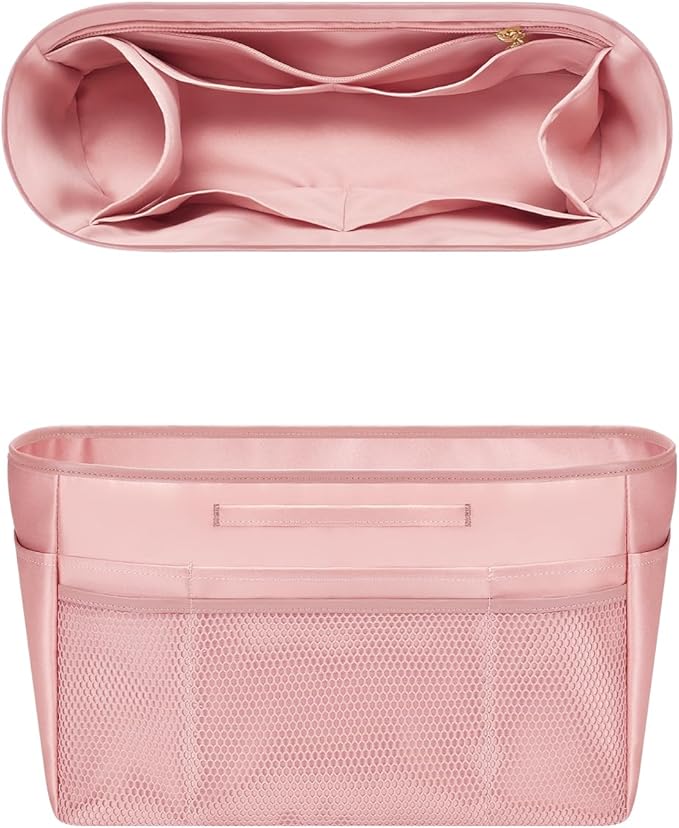 GIVLEFLY Tote Organizer Insert with Multiple Pockets Purse Dividers for Inside Bag with Handle Lightweight Purse Liner with Cup Holder Fit for Longchamp Small Size and Neverful and More (Small,Pink)