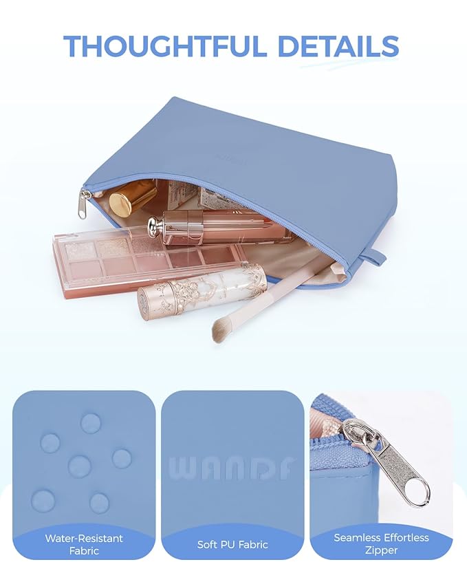 WANDF Cosmetic Bag for Women Makeup bag Organizer Mini Makeup Pouch for Purse Water Resistant Girls Gift(M-Blue)
