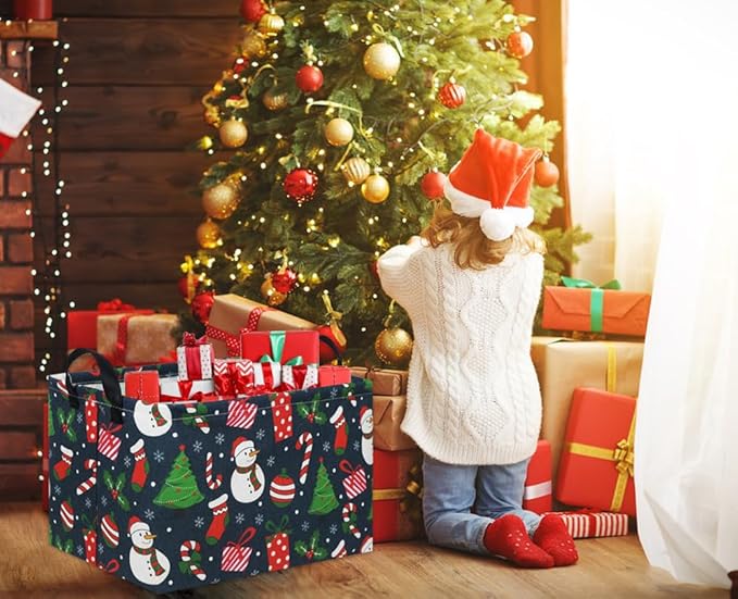 TIBAOLOVER Rectangular Christmas Basket Tree Christmas Gift Baskets for Families Cute Baby Storage Bin Kids Storage Bin Toy Organizer Box Christmas Room Decor for Christmas Parties(Blue Christmas)