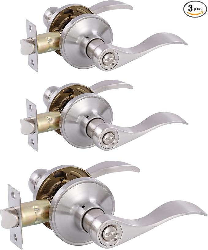 （3 Pack） Privacy Door Locks Bedroom/Bathroom Door Levers Handles for Left and Right Opened Door in Satin Nickel