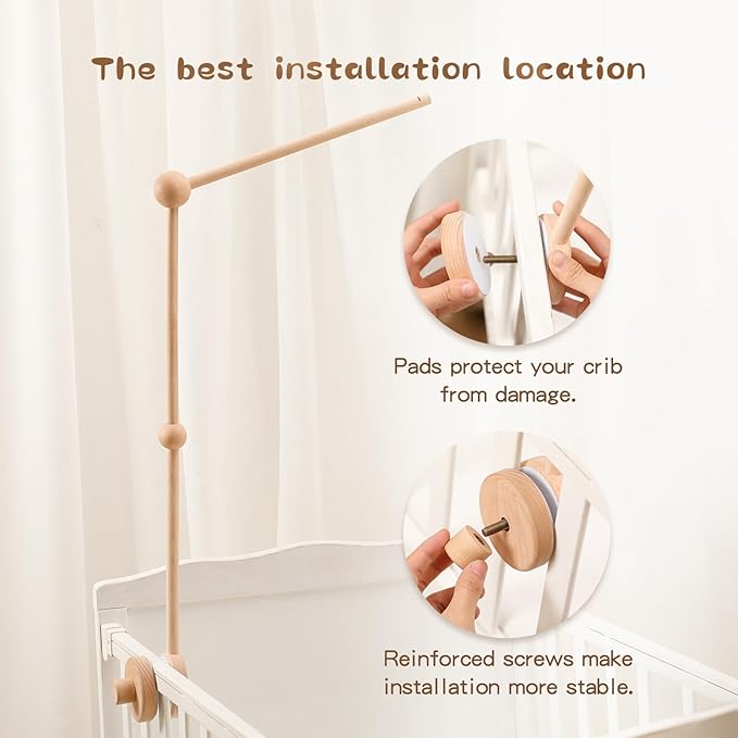 let's make Updated Wooden Mobile Arm for Crib 30 inches-Baby Mobile Hanger for Crib Nursery Mobile Holder 360° Rotatable for Hanging Mobiles Plush Dolls | Gift for Baby Shower & Nursery Decoration