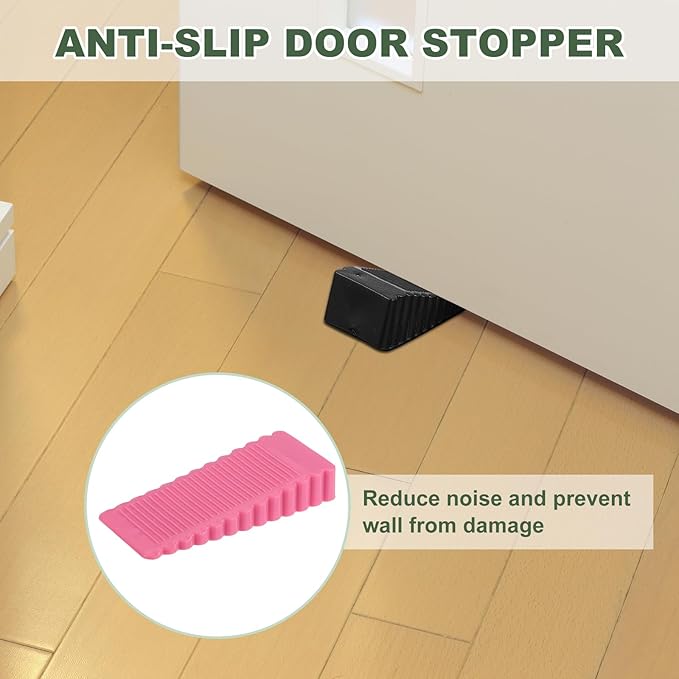 uxcell 4 Pcs Door Stoppers for Bottom of Door, 15mm/0.59 Inch Door Stops, Rubber Door Stopper Wedge Anti Slip, Window Stopper Door Stackable, Pink