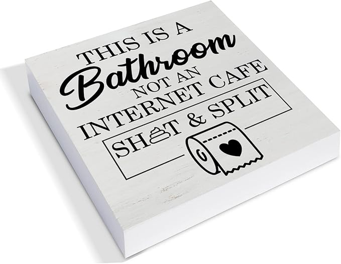 Country This Is a Bathroom Not an Internet Cafe Wood Box Sign Decor Desk Sign Bathroom Wooden Box Block Sign Rustic Home Shelf Wall Decoration