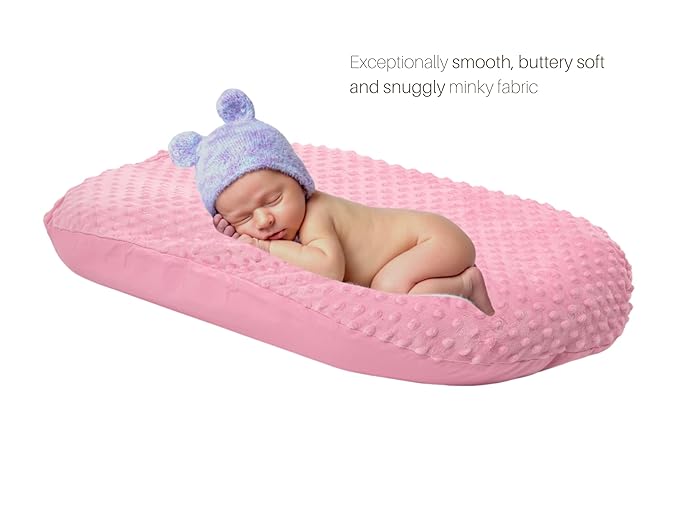 Mila Millie Water Resistant Removable Cover for Newborn Lounger | Minky Sensory Touch Slipcover for Baby Floor Seat | Premium Quality Soft Wipeable Fabric | Hypoallergenic (Blush)