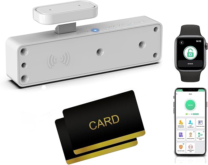 Cabinet Lock RFID Card NFC eLinkSmart Slim Hidden Double-Layer Drawer Lock Child Safety Cupboard Door Lock for Liquor File Kitchen Pantry Furniture Support Phone or Watch App No Drilling White