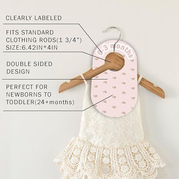 Baby Closet Divider, Baby Wardrobe Organizer, Double-Sided Design, Nursery Decor Clothes Hanger Dividers for Sorting 8 Sizes from Newborn to 12+ Months (Pink)