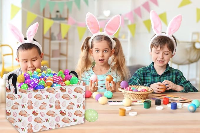 Essme Rectangular Easter Basket,Eggs Baskets for Kids with Handles for Decor,Shelf Basket,Gift Bins.（Easter Basket）