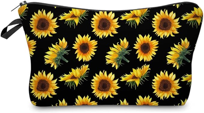 Deanfun Makeup Case Small, Cosmetic Zipper Bag Waterproof for Purse Mini, Women Cute Traveling Accessories Pouch for Ladies Thanksgiving Christmas Gifts(Sunflower D2-52355)