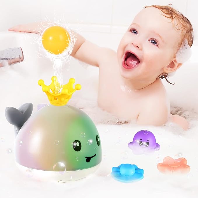 Gigilli Baby Bath Toys with 4 Modes, Bath Toys for Kids Ages 1-3, 1 Year Old Boy Girl Valentines Gifts for Babies 6-12-18 Months, Light Up Whale Bath Toy Toddler Birthday Bathtub Toy