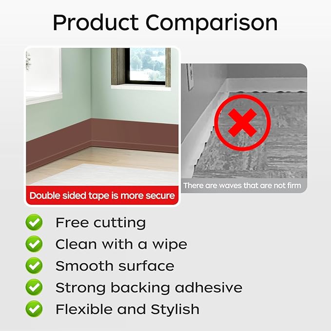 Flexible Baseboard Molding Trim 3 Inch(W) x 66 Feet(L) Self Adhesive Vinyl Wall Base Peel and Stick Cove Base,Rubber Wall Base. (Brown)