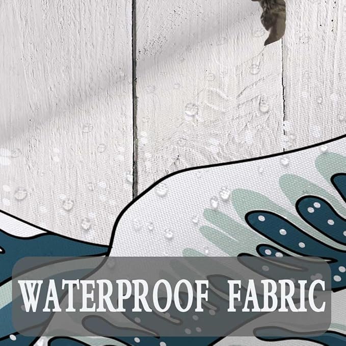 Boziqr Funny Cat Shower Stall Curtain, Cool Cat Dinosaur Japanese Ocean Wave Decor Fabric Bathroom Curtains, Kids Children Rustic Wooden Farmhouse Shower Curtain, 36 X 70 Inches